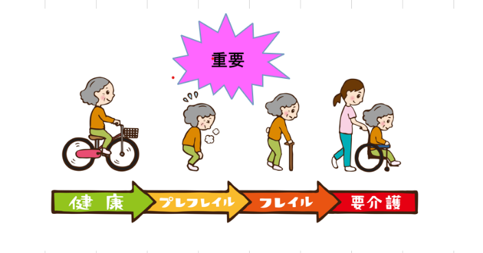重要！健康→プレフレイル→フレイル→要介護